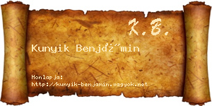 Kunyik Benjámin névjegykártya